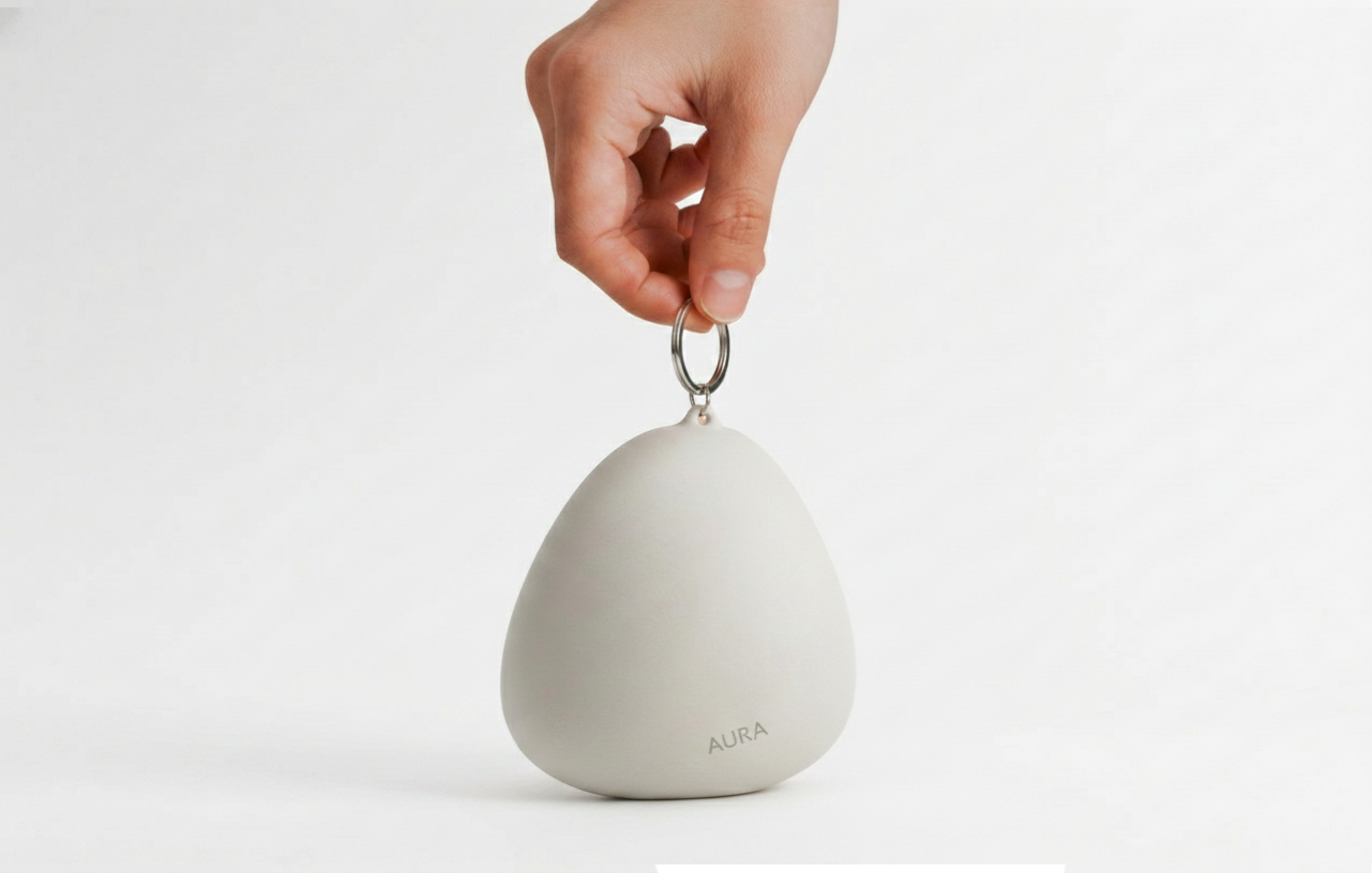 AURA 제품 크기 및 키링 — 휴대 가능한 심호흡 디바이스